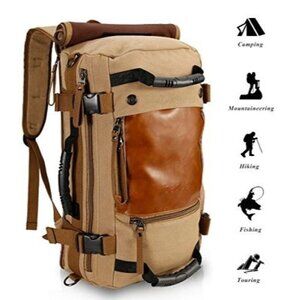 Canvas Backpack Travel Bag Hiking Bag Camping Bag Rucksack Khaki